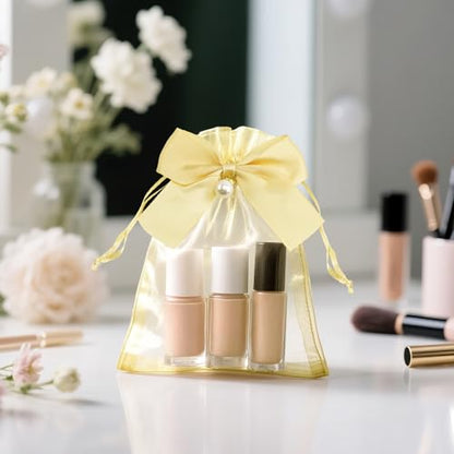 joycraft 4x6 In Organza Bags with Bow, 30Pcs Gold Party Favor Bag, Jewelry Pouches with Drawstring, Sheer Mesh Drawstring Bags for Jewelry, Makeup, Candy, Desserts - color: Gold Bow