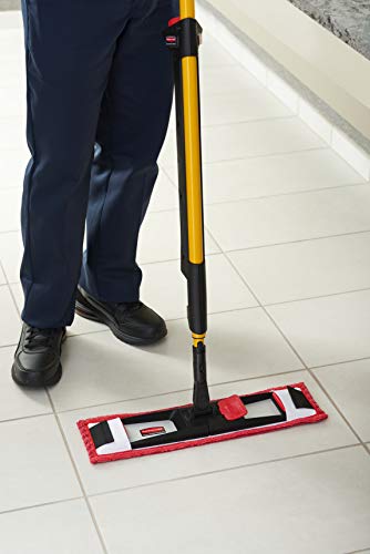 Rubbermaid Commercial Products 18 inch Adaptable Flat Mop Microfiber Pad, Red, for Janitorial/Professional Cleaners and Light-Duty Cleaning/Mopping with Tab/Pocket Functions