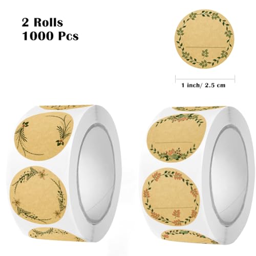 Runtoo 1000 Pcs Brown Circle Price Tag Stickers Round Blank Caning Labels for Envelope Ingredients Label Jars