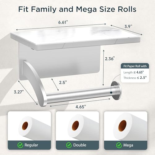 FORIOUS Toilet Paper Holder with Shelf, Natural Marble, Commercial - color: Brushed Nickel, size: Single Roll