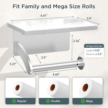 FORIOUS Toilet Paper Holder with Shelf, Natural Marble, Commercial - color: Brushed Nickel, size: Single Roll