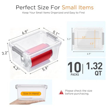 Citylife 10Packs 1.3Qt Small Storage Bins with Lids,Stackable Clear - color: Clear White, size: 1.3 QT(10 Pack)
