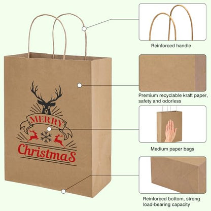 OUTUXED 100pcs 8x4x10in Brown Paper Bags with Handles Kraft Paper Gift Bags - color: Brown 8x4x10in, size: 1 Count (Pack of 100)