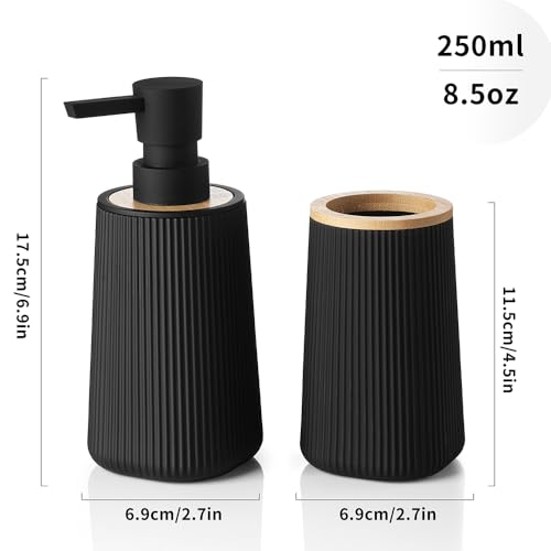 YAUKPH Bathroom Soap Dispenser and Toothbrush Holder Striped Black Bamboo - color: Striped Black and Bamboo