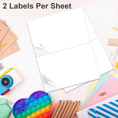 200 Half Sheet Self Adhesive Shipping Labels 100 Sheets, 8.5" x 5.5" Address Labels Laser/Ink Jet White Blank (100 sheets-200 Count) - size: 2UP(8.5" x 5.5")