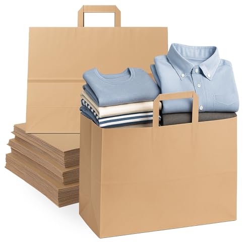Large Paper Bags with Handles - 300 Pcs 16x6x12 Kraft Paper Bags, Kraft Shopping Bags for To Go, Takeout, Retail, Brown Paper Bags - size: 16x6x12 inches (Pack of 300)