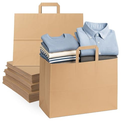 Large Paper Bags with Handles - 300 Pcs 16x6x12 Kraft Paper Bags, Kraft Shopping Bags for To Go, Takeout, Retail, Brown Paper Bags - size: 16x6x12 inches (Pack of 300)