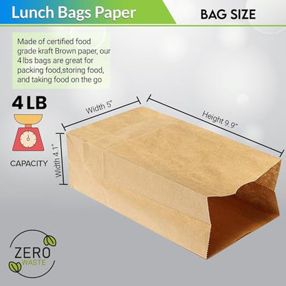 Perfect Stix 4lb Brown Paper Lunch Bags - Disposable, Fold Top Closure, (Pack of 100) - size: Pack of 100ct