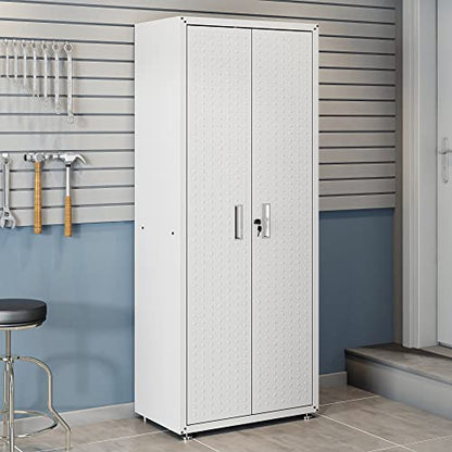 Manhattan Comfort Fortress Textured Metal 75.4" Garage Cabinet with 4 Adjustable Shelves in White - color: White, style: Tall Cabinet