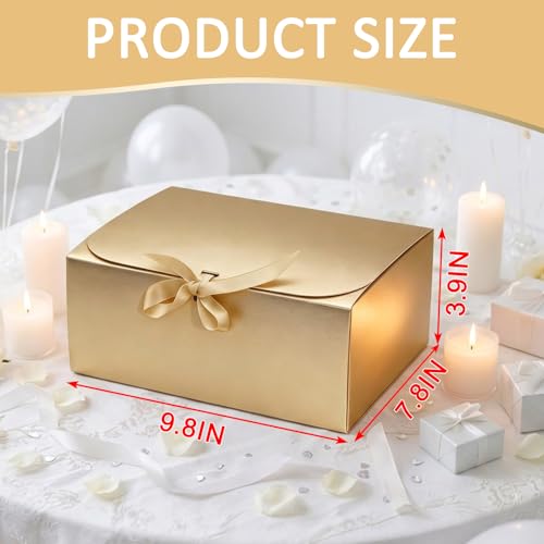 LWYMX 12 PCS Gold Gift Boxes with Lids，9.8x7.8x3.9, Bridesmaid Proposal Box with Ribbon, Gift Boxes for Wedding, Christmas, Valentine's Day,Birthday,Baby Shower and the other Parties - color: Gold, size: 1 Count (Pack of 12)