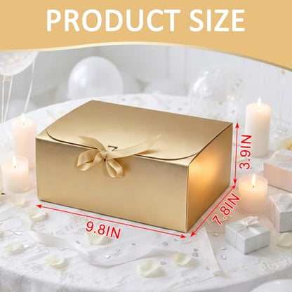 LWYMX 12 PCS Gold Gift Boxes with Lids，9.8x7.8x3.9, Bridesmaid Proposal Box with Ribbon, Gift Boxes for Wedding, Christmas, Valentine's Day,Birthday,Baby Shower and the other Parties - color: Gold, size: 1 Count (Pack of 12)
