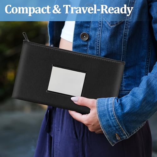 2 Pack PU Leather Bank Money Bags with Zipper & Label, Navy Blue, Black - color: Black