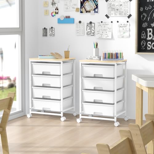 SYKIARIOL Rolling Cart with Drawers, 4-Drawer Utility Cart, Bright White - color: Bright White