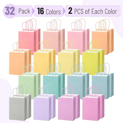 Mr. Pen- Paper Gift Bags with Handles, 32 Pack, 8.3" x 5.9" x 3.1" - color: Dreamy Spring