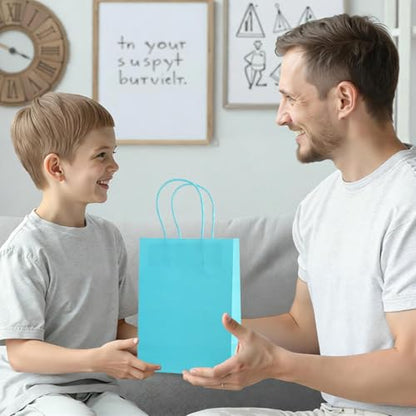 piqiya Small Plain Natural Paper Kraft Gift Bags with Handles Light Blue Paper Bags for Eid Birthday Party Grocery Retail Business Goody Craft Bag (Blue，24pcs) - color: light blue
