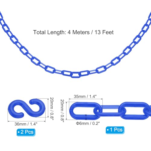 PATIKIL 13Ft Plastic Chain Barrier, Safety Link Chain with 2 S-Hooks for Crowd Control at Driveway Elevator Parking Lot, Blue - color: Blue