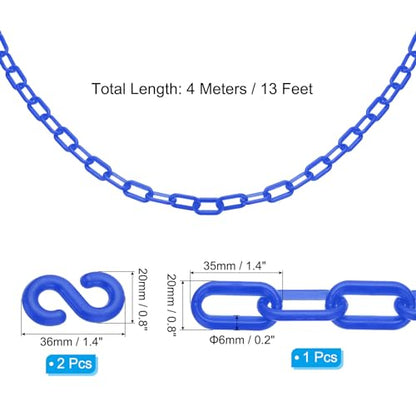 PATIKIL 13Ft Plastic Chain Barrier, Safety Link Chain with 2 S-Hooks for Crowd Control at Driveway Elevator Parking Lot, Blue - color: Blue