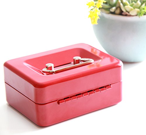 Small Cash Box with Lock and Slot - Jssmst Metal Coin Bank Piggy Bank for Adults and Kids, Red(SMCB0303N) - color: Red, size: XS(4.92")-slot