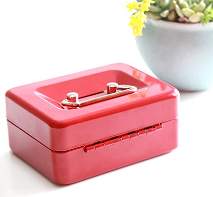 Small Cash Box with Lock and Slot - Jssmst Metal Coin Bank Piggy Bank for Adults and Kids, Red(SMCB0303N) - color: Red, size: XS(4.92")-slot