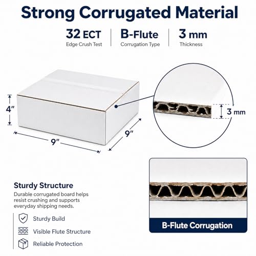 9x9x4 White Shipping Boxes, 25 Pack - size: 9x9x4 Inch