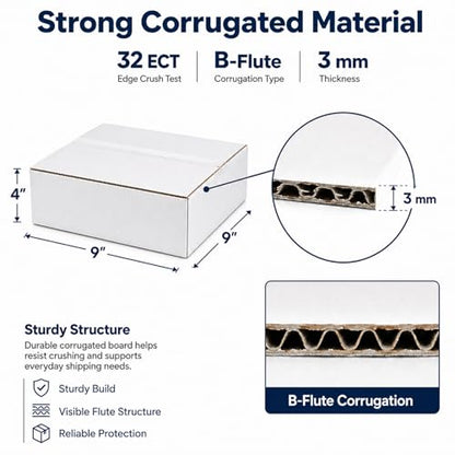 9x9x4 White Shipping Boxes, 25 Pack - size: 9x9x4 Inch