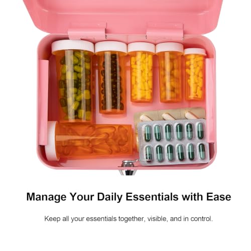 Jssmst Small Cash Box with Key Lock - Durable Metal Cash Box with Money Tray Pink, CB0104M - color: Pink, size: M(7.87")