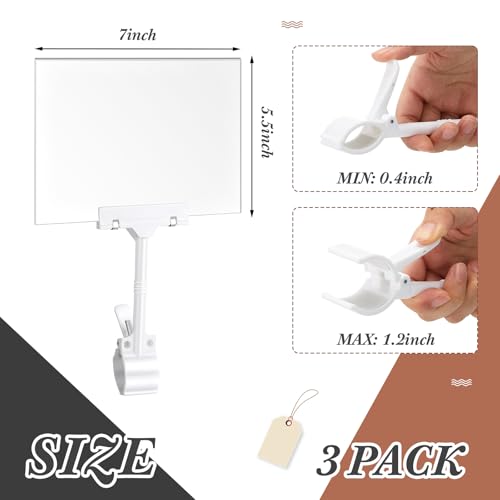 3 Pcs Acrylic Clip on Sign Holder with Clamp 5.5 x 7 Inch - size: 5.5 x 7 Inch