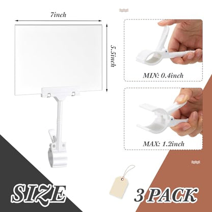 3 Pcs Acrylic Clip on Sign Holder with Clamp 5.5 x 7 Inch - size: 5.5 x 7 Inch