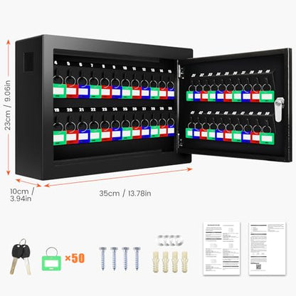 Nebakne 50 Keys Key Cabinet with Drop Slot - color: Black, size: 50 Key Hook