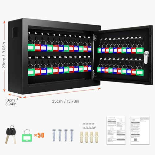Nebakne 50 Keys Key Cabinet with Drop Slot - color: Black, size: 50 Key Hook