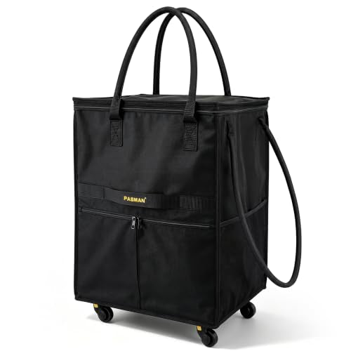 PASMAN Reusable Foldable Rolling Grocery Bag on 5 Wheels,Large,Matte Black - color: Matte-black, size: Large