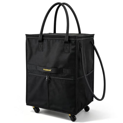 PASMAN Reusable Foldable Rolling Grocery Bag on 5 Wheels,Large,Matte Black - color: Matte-black, size: Large
