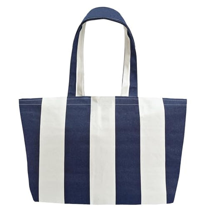 Large Canvas Tote Bag Reusable Extra Big Grocery Bags - color: Blue White Stripe