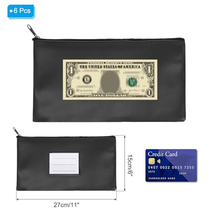 PATIKIL 11x6" Money Bank Deposit Bag with Zipper, 6 Pcs Leatherette Coin Check Wallet Pen Pouch Bag with Clear Window for Office Travel, Black - color: Black
