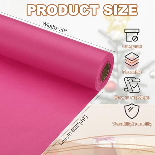 PATIKIL Wrapping Paper, 20" x 600"(49') 70 GSM Craft Paper Roll Kraft Packing Paper for Poster Bulletin Board, Gift Wrapping, Dark Pink - color: Dark Pink, size: 20" x 600"(49')
