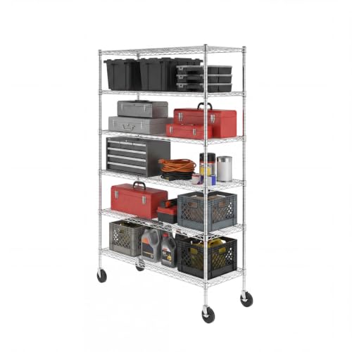 SafeRacks NSF 6-Tier Heavy Duty Steel Wire Rack w/Wheels (18"x48"x72") - color: Silver, size: 18"x48"x72" 6-Tier