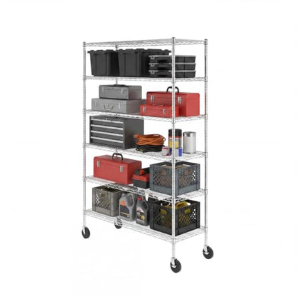SafeRacks NSF 6-Tier Heavy Duty Steel Wire Rack w/Wheels (18"x48"x72") - color: Silver, size: 18"x48"x72" 6-Tier