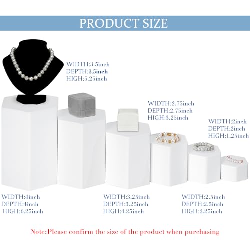 Jetec 6 Pcs Hexagonal Jewelry Display Risers Acrylic Stands,White - color: White