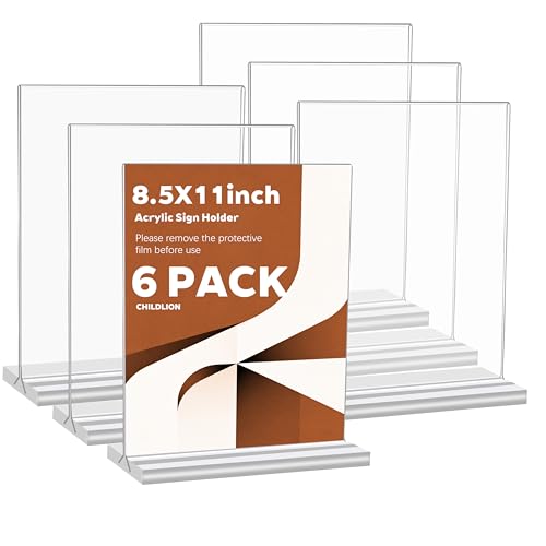 CHILDLION 6 Pack Acrylic Sign Holder 8.5x11 Inches, Double Sided Clear Display Stand Table Top Paper Holder, Vertical Menu Flyer Stand, Plastic Frame for Stores, Restaurants, Hotels, Office (6 Pack 8.5*11) - size: 6 Pack 8.5*11