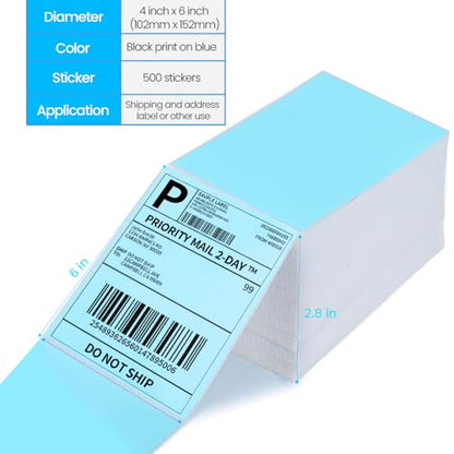 Label KINGDOM 4"x 6" Fanfold Blue Thermal Label Printer Paper, 500 Stickers - color: Black on Blue-500pcs