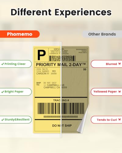 Phomemo 4x6 Yellow Thermal Label, Shipping Labels Pack of 250 4x6 Roll Labels, Compatible with Phomemo, Zebra, Rollo, Jadens and Other Thermal Printers - color: Yellow