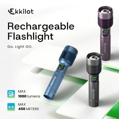Rechargeable LED Flashlight, Super Bright High-Powered Aluminum Flash Light with Emergency Strobe - Dual Lighting Modes, Zoomable, IPX5 Water Resistant for Outdoors and Home Emergency