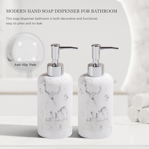 YMXYJM 2pcs/Set Hand Soap Dispenser Sets - 10.8oz Refillable Resin Liquid Soap Dispensers with Rust-Proof Pump for Bathroom Countertop or Kitchen, Marble White - color: Marble White