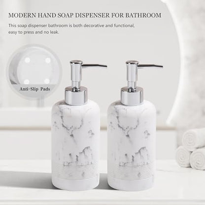 YMXYJM 2pcs/Set Hand Soap Dispenser Sets - 10.8oz Refillable Resin Liquid Soap Dispensers with Rust-Proof Pump for Bathroom Countertop or Kitchen, Marble White - color: Marble White