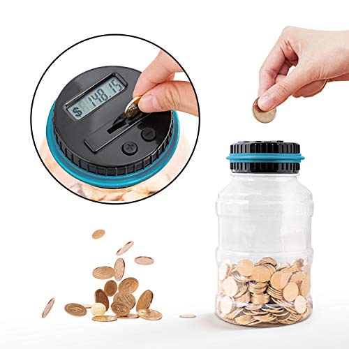 Large Piggy Bank for Boys Adults, Vcertcpl Digital Coin Counting Bank with LCD Counter, 1.8L Capacity Coin Bank Money Jar for Adults, Designed for All US Coins (Blue) - color: Blue
