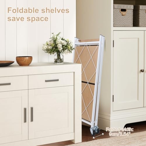 Hershii 3-Tier Foldable Storage Shelves with Wheels Heavy Duty Metal Shelf - size: 3-Tier (35.2 X 27.5 X 13.38 IN)