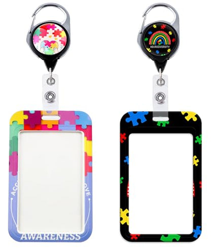 Autism Aware Badge Reel Retractable ID Holder Cute Name Reel Clip Vertical ID Key Card Badge Holder for Women Nurse Teacher Preppy School Student - color: 2 Autism Aware