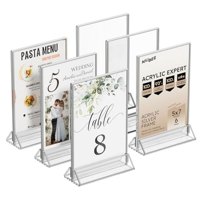 NIUBEE 5x7 Acrylic Sign Holder, Picture Frame, Wedding Table Numbers, 6pack - size: 5x7 6Pack