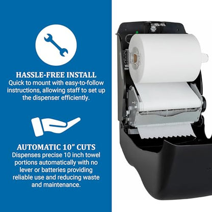 San Jamar Ecologic Simplicity Recycled Plastic Manual Paper Towel Dispenser, Auto Cut Towel Dispenser, Wall Mounted Dispenser with Zero Waste for Home and Business, Black - color: Black