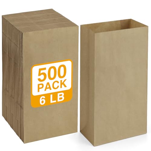 BagDream #6 Brown Paper Lunch Bags 6x3.54x11 Kraft Paper Bags 500 Bulk Pack - color: Brown